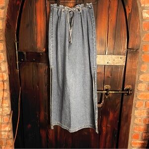 Vintage maxi pencil denim skirt side slits 16